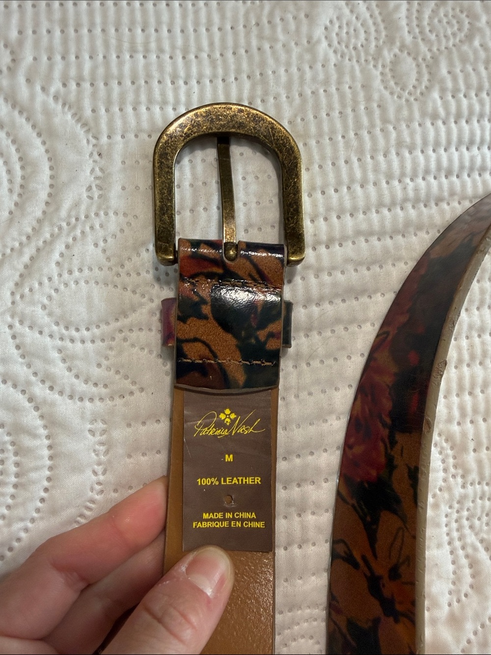 Patricia Nash Brown Tortoiseshell Leather Belt with Antique Gold Buckle